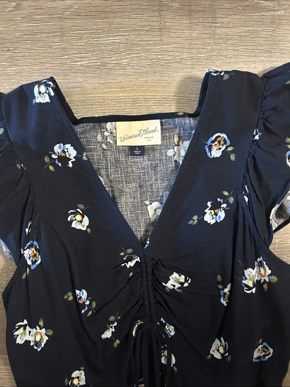 Universal Thread Navy Floral Ruffle-Sleeve Mini Dress - Picture 2 of 2